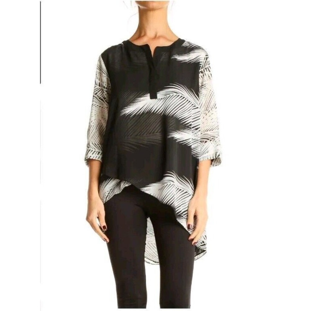Soft Surroundings Sheer Leaf Tropical Tunic Top Womens Size M Black White Boho